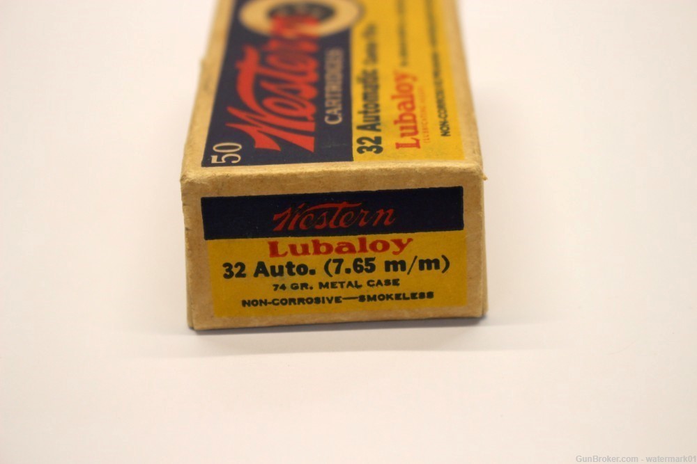 Collectible WESTERN .32 Automatic Center Fire AMMO BOX 50rds Full LUBALOY-img-4