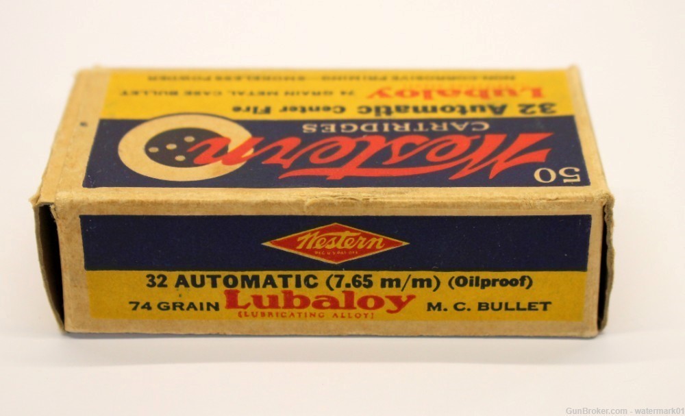 Collectible WESTERN .32 Automatic Center Fire AMMO BOX 50rds Full LUBALOY-img-3