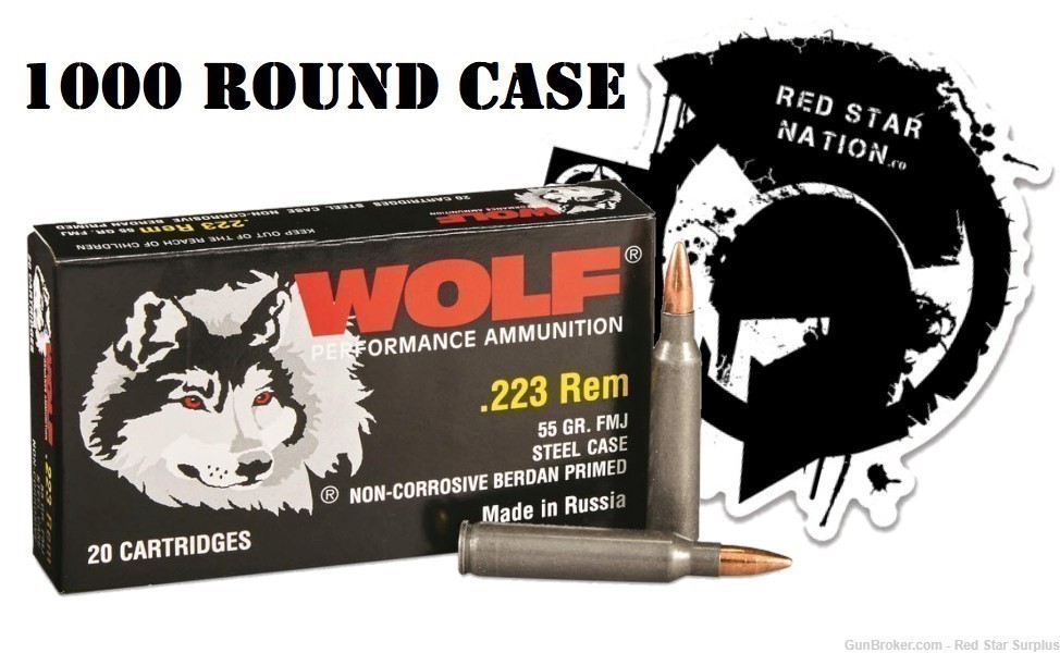 Wolf .223, 55 Grain, FMJ Ammo, 1000 Rd Case (FREE SHIPPING)-img-0
