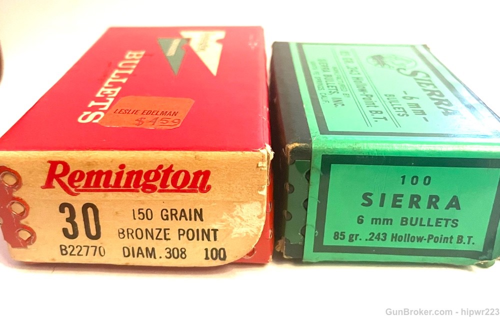 Vintage box of Remington .30 Cal Bronze points 150 gr + Partial box 6MM