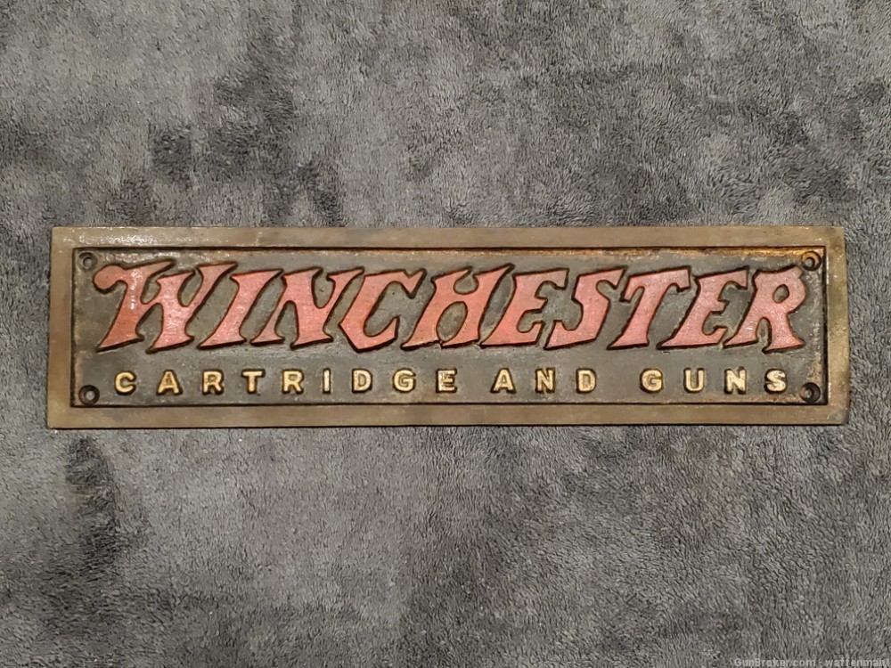 Antique Style Old West Looking Winchester Rifle Cast Iron Store Plaque-img-0
