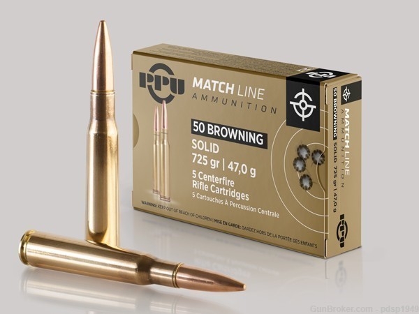 PPU/Prvi Partizan Match Line 50 Browning 725gr Solid Cartridges 5rd Box-img-0