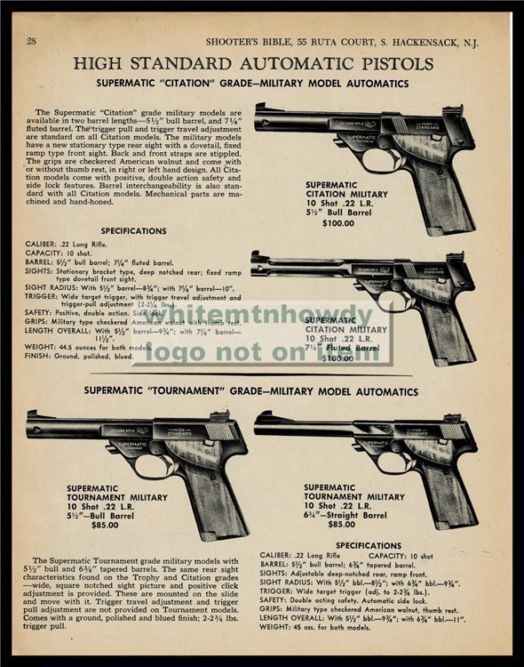 1968 HIGH STANDARD Supermatic Citation Military & Tournament Pistol PRINT A-img-0