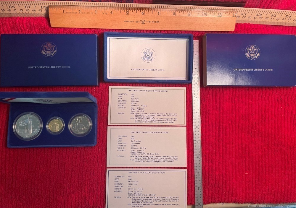 1986 US Mint Liberty Proof $5 GOLD $1 Silver 3-Coin Commemorative Set-img-3