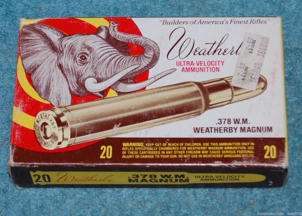 Vintage Full Elephant Box of 378 Weatherby Magnum w/ 300 gr Full Jacket -img-0