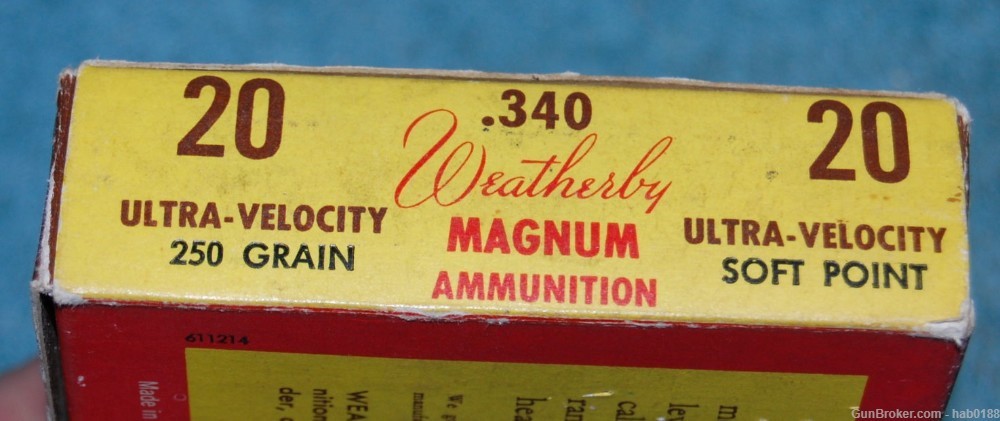 Vintage Full Tiger Box of 340 Weatherby Magnum w/ 250 gr Soft Point -img-4