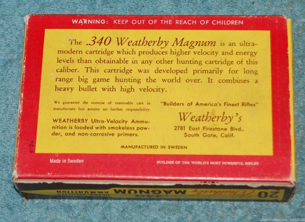 Vintage Full Tiger Box of 340 Weatherby Magnum w/ 250 gr Soft Point -img-3