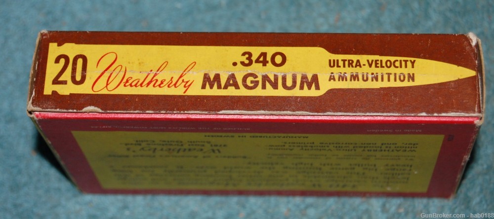 Vintage Full Tiger Box of 340 Weatherby Magnum w/ 250 gr Soft Point -img-5