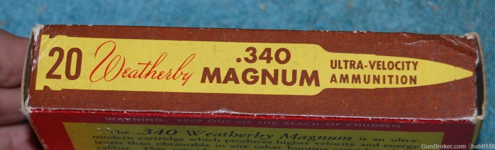 Vintage Full Tiger Box of 340 Weatherby Magnum w/ 250 gr Soft Point -img-2