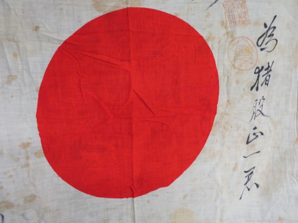 JAPANESE WWII HINOMARU MEATBALL FLAG W/ SIGNED KANJI & TEMPLE STAMPS-img-11