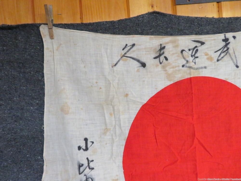 JAPANESE WWII HINOMARU MEATBALL FLAG W/ SIGNED KANJI & TEMPLE STAMPS-img-10