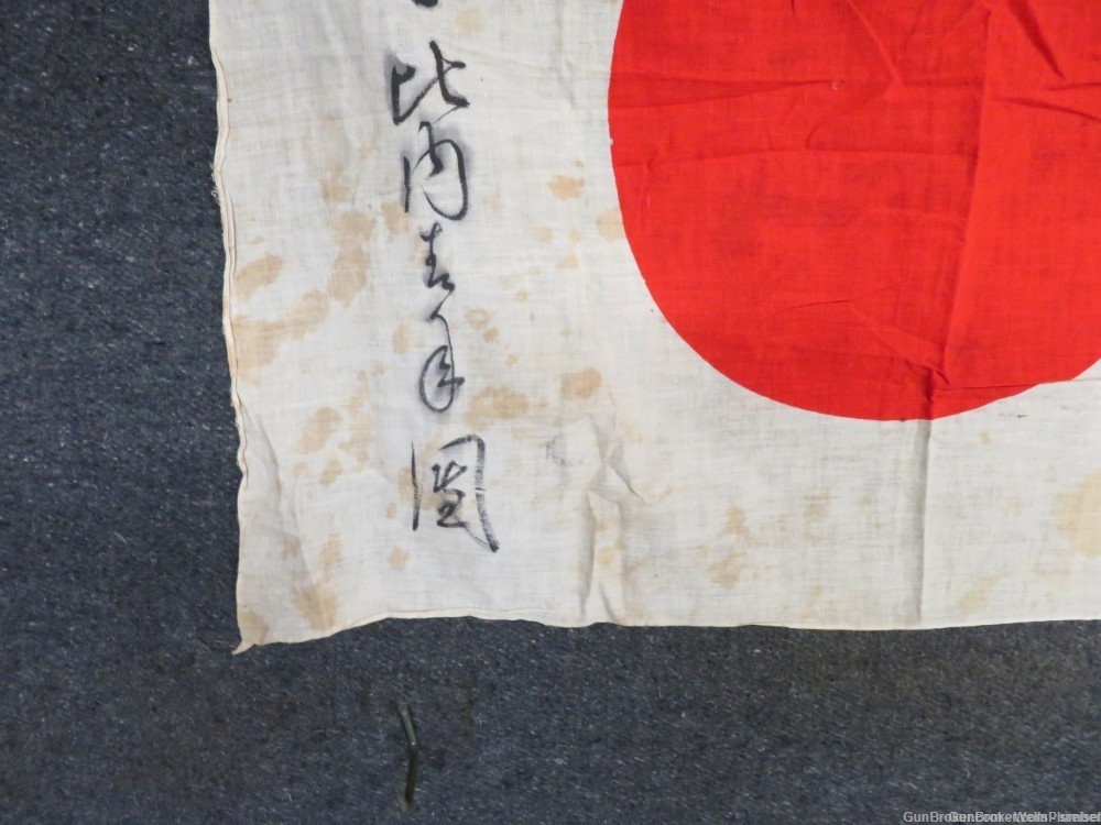JAPANESE WWII HINOMARU MEATBALL FLAG W/ SIGNED KANJI & TEMPLE STAMPS-img-9