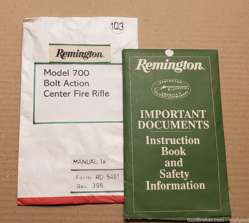 Remington Model 700 Bolt Action Rifle Manual RD5461 Rev 396 Factory #1443-img-0
