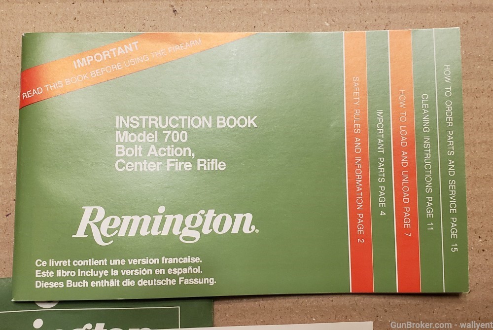Remington Model 700 Bolt Action Rifle Manual RD5461 Rev 396 Factory #1443-img-4