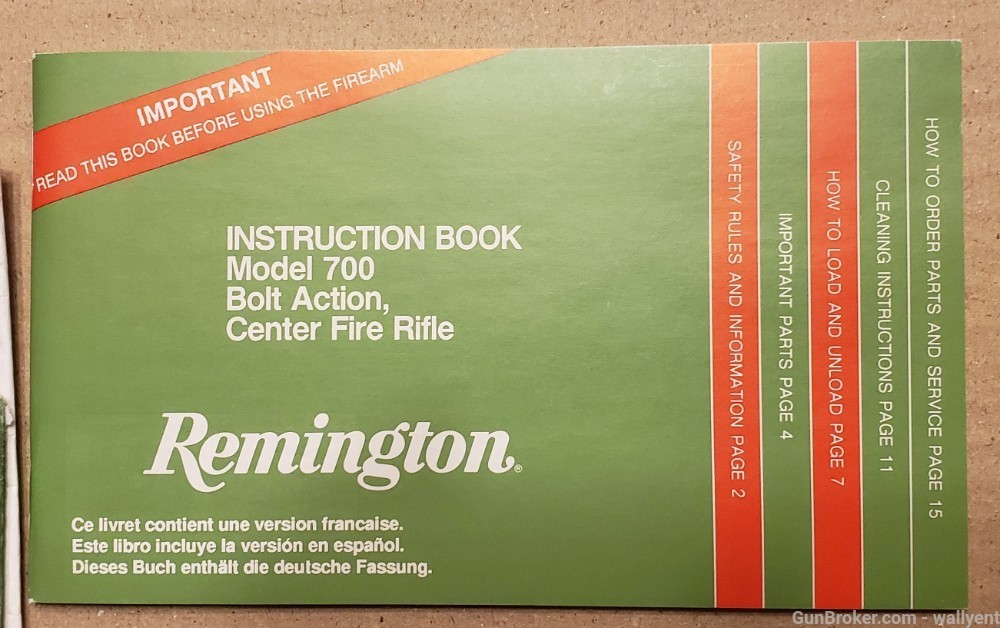 Remington Model 700 Bolt Action Rifle Manual RD5461 Rev 598 Factory #1444-img-4