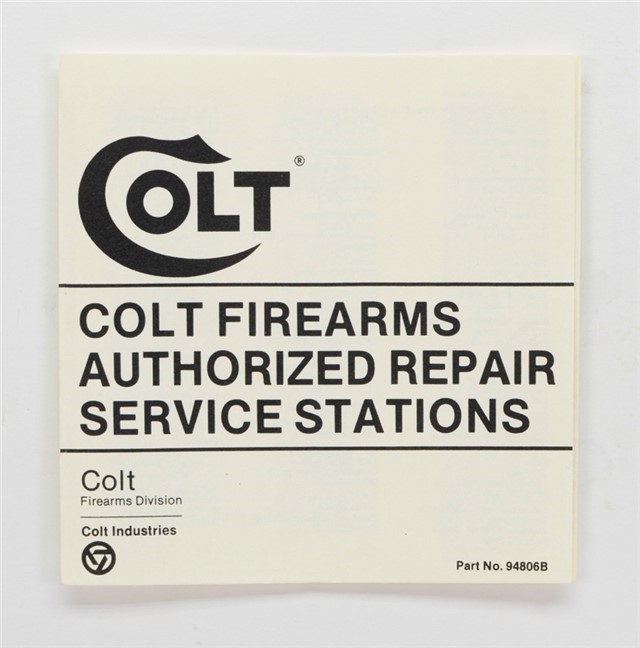 Colt Firearms Authorized Repair Station Manual. Part No. 94806B-img-0