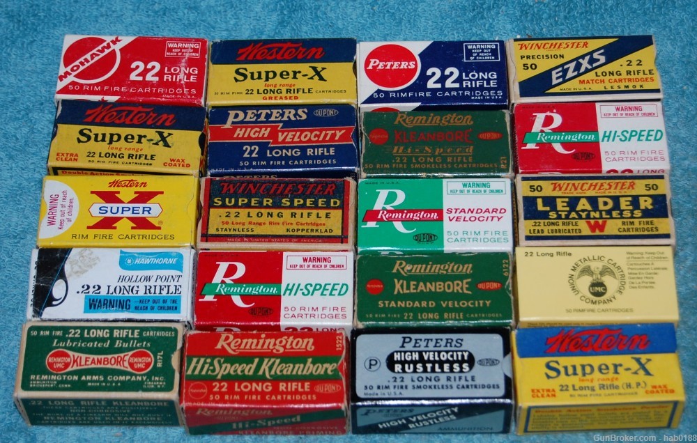  Large Collection of Vintage 22 Long Rifle 20 Boxes All Different LR       -img-0