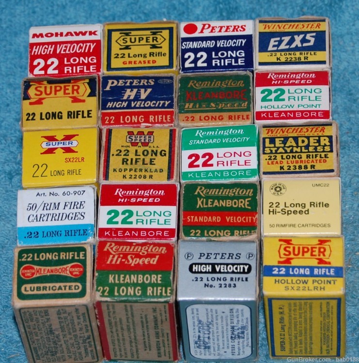  Large Collection of Vintage 22 Long Rifle 20 Boxes All Different LR       -img-1