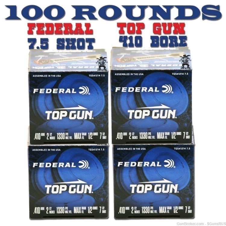 FEDERAL TOP GUN .410 SHOTSHELLS 4x25 Rd Boxes No.7 ½ .50 oz 2.5" 100 RDS-img-3