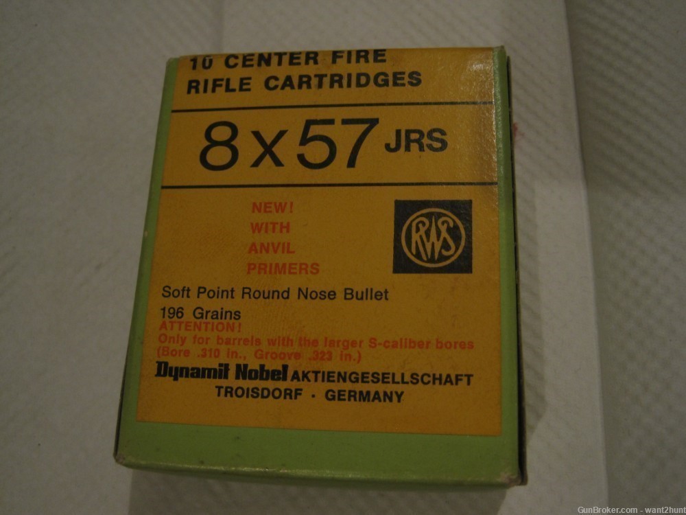 RWS 8x57 JRS RIMMED CARTRIDGE 8 mm Mauser Drilling Ammo 196 GR SP RN Bullet-img-1