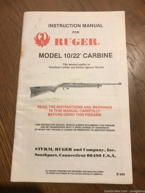 Ruger 10-22 Deluxe Sporter Instruction Manual 1991-img-0