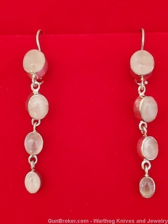 Ladies Rose Quartz and 925 Sterling Silver Earrings. 2-1/2" Long. SS45.-img-0