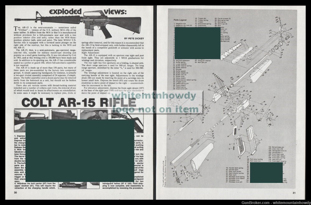 1980 COLT AR-15 Rifle Exploded View Parts List Assembly Article-img-0