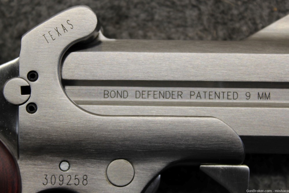 NIB Bond Arms Texas Defender 9mm 2-shot Derringer Pistol 3"Stainless & Wood-img-3