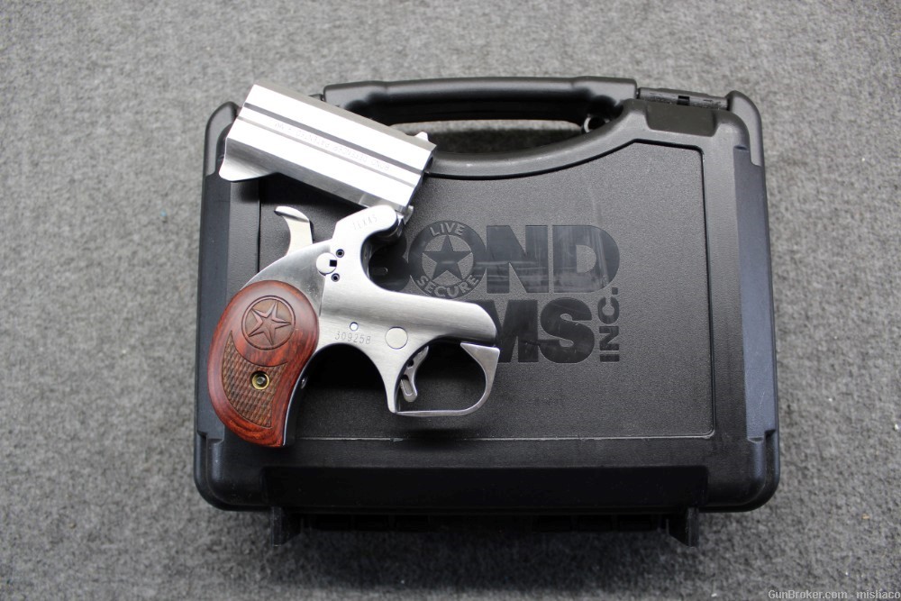 NIB Bond Arms Texas Defender 9mm 2-shot Derringer Pistol 3"Stainless & Wood-img-1