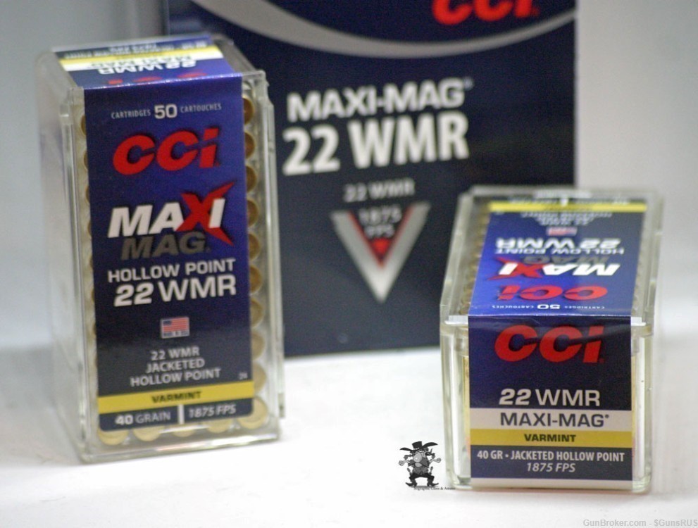 CCI MaXi-Mag 22 WMR/Magnum 40 Grain JACKETED HOLLOW POINT VARMINT 100 RDS-img-1