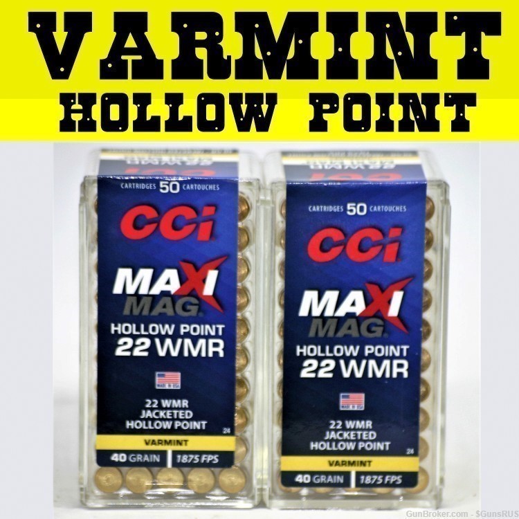 CCI MaXi-Mag 22 WMR/Magnum 40 Grain JACKETED HOLLOW POINT VARMINT 100 RDS-img-0