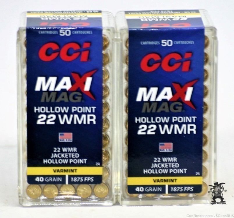 CCI MaXi-Mag 22 WMR/Magnum 40 Grain JACKETED HOLLOW POINT VARMINT 100 RDS-img-2