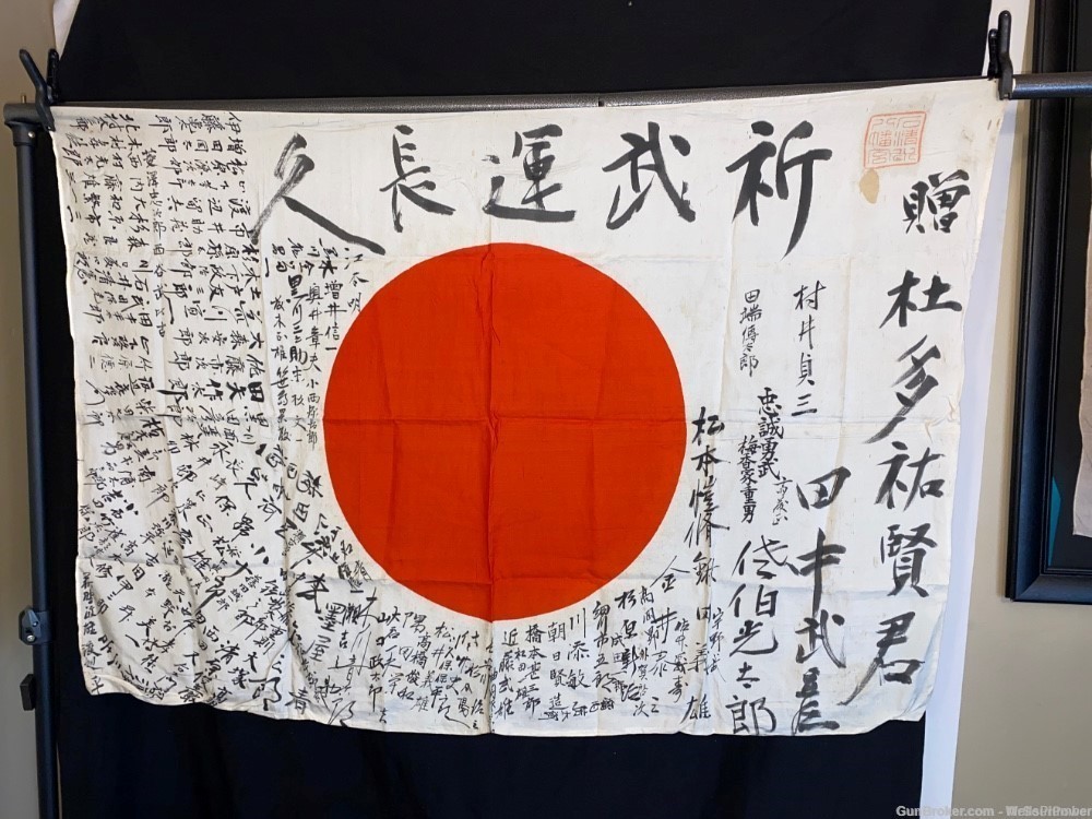 JAPANESE WWII YOSEGAKI HINOMARU SOLDIERS GOOD LUCK MEATBALL FLAG-img-0