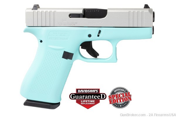 Glock G43X - 9mm - 3.4" Barrel - 10+1 -Robin's Egg Blue/Shimmering Aluminum-img-0
