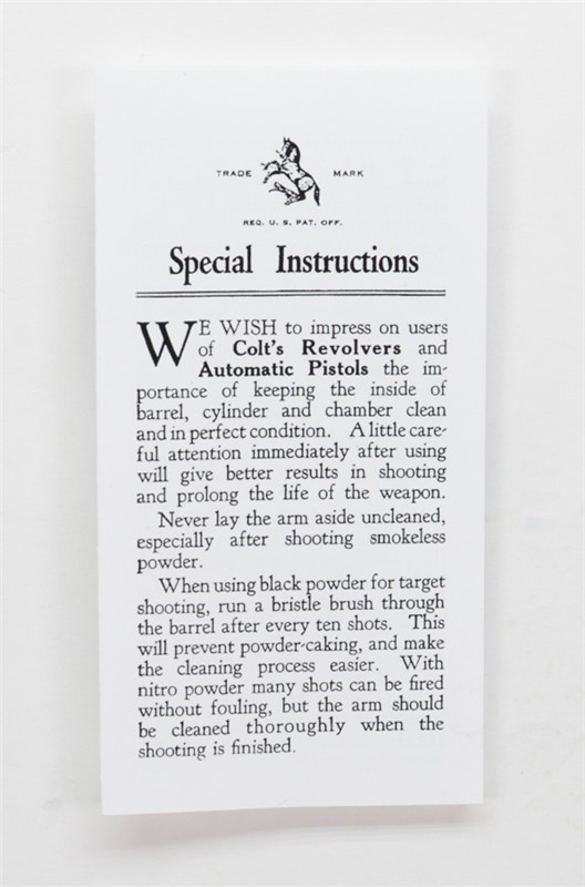 Colt Vintage Special Instructions Manual. Part No. M-93.-img-0