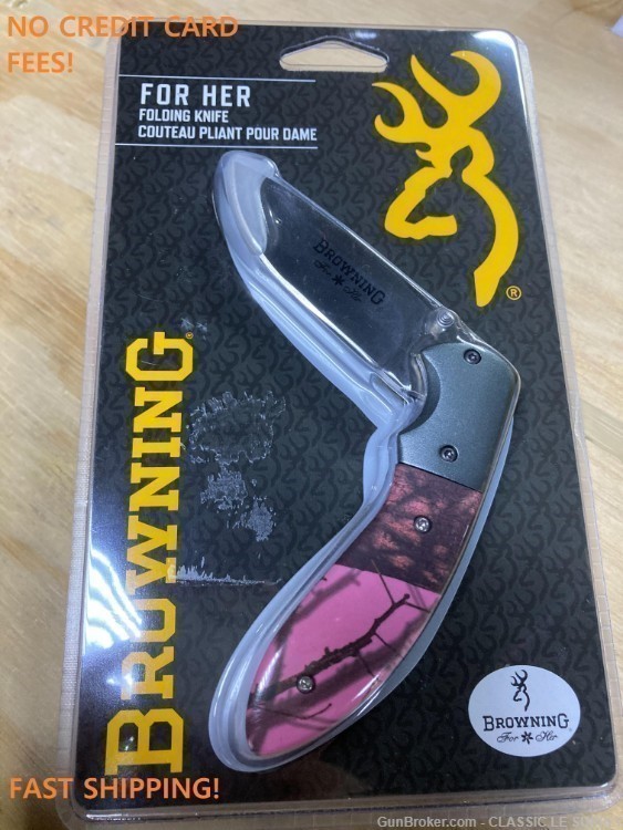 Browning Folding Knife For Her w/ 3.25in Blade Length Camo and Pink-img-0
