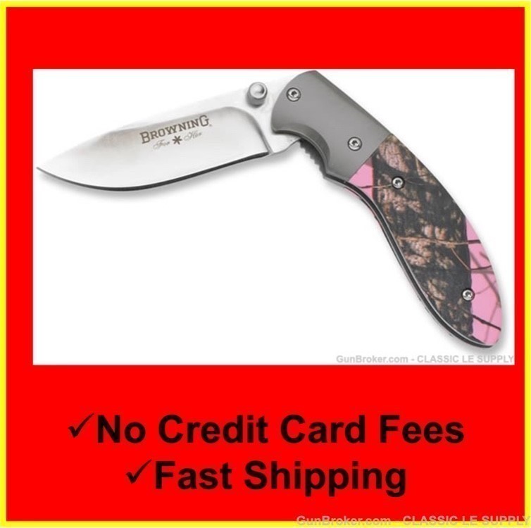 Browning Folding Knife For Her w/ 3.25in Blade Length Camo and Pink-img-3