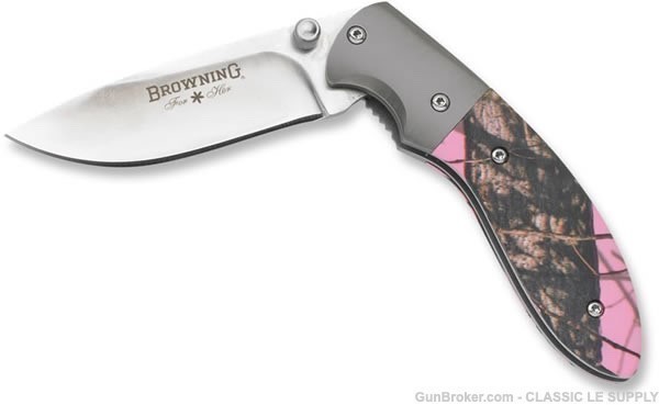 Browning Folding Knife For Her w/ 3.25in Blade Length Camo and Pink-img-2