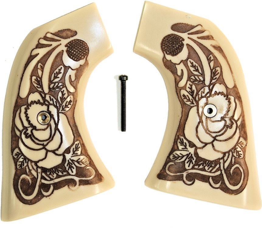 Virginian Dragoon Ivory-Like Grips With Antiqued Relief Carved Rose-img-0