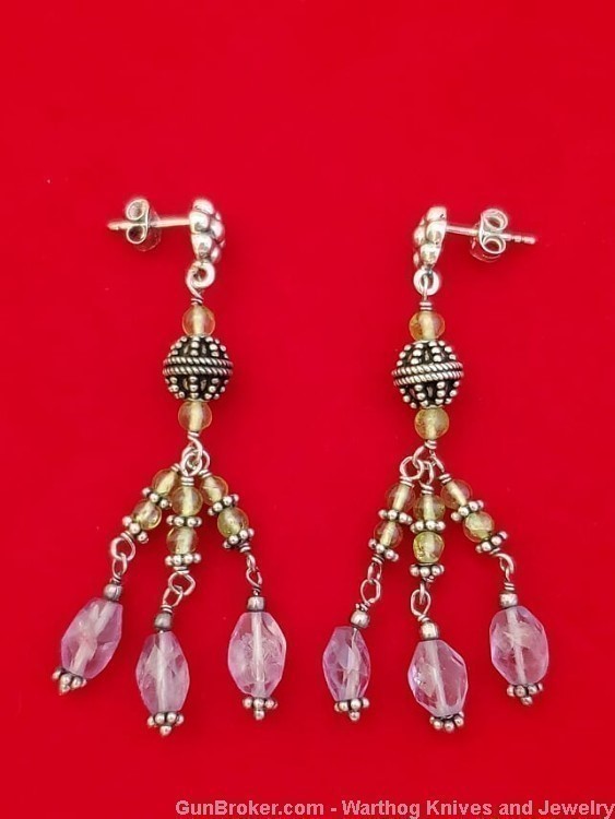 Ladies Amethyst, Peridot & 925 Sterling Silver Chandelier Earrings.2"L.SS48-img-1