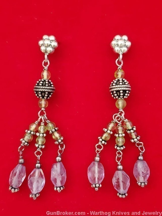 Ladies Amethyst, Peridot & 925 Sterling Silver Chandelier Earrings.2"L.SS48-img-0