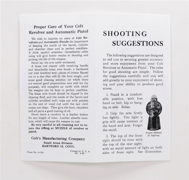 Colt Vintage 'Shooting Suggestions' Pamphlet. Form No. A-247-img-2