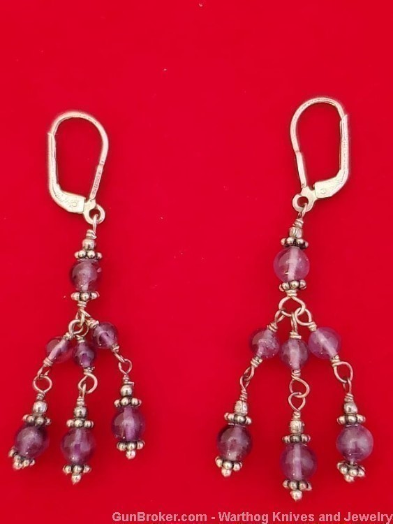 Ladies Amethyst and 925 Sterling Silver Chandelier Earrings. 2" Long. SS49.-img-0