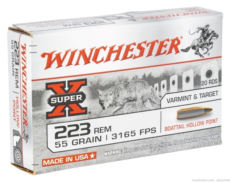 Winchester Super X .223 Rem 55gr 3165FPS Boattail Hollow Point 20rd Box -img-0