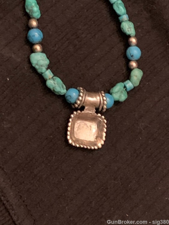 VINTAGE MEXICAN TURQUOISE STERLING SILVER 16" NECKLACE-img-7