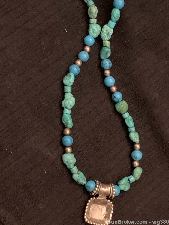 VINTAGE MEXICAN TURQUOISE STERLING SILVER 16" NECKLACE-img-8