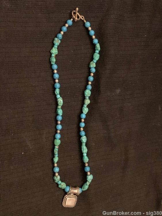 VINTAGE MEXICAN TURQUOISE STERLING SILVER 16" NECKLACE-img-0