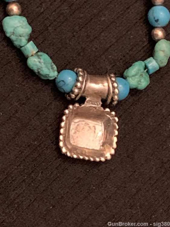VINTAGE MEXICAN TURQUOISE STERLING SILVER 16" NECKLACE-img-6