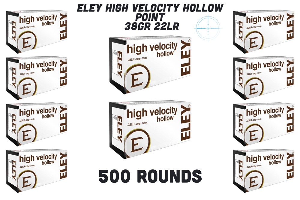 ELEY High Velocity HP 22LR 500rd Brick 38GR Rimfire Ammuntion -img-0