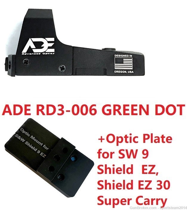 Green Dot+Optic Mounting Plate for SW MP 9 Shield EZ/ 30 Super Carry Pistol-img-0